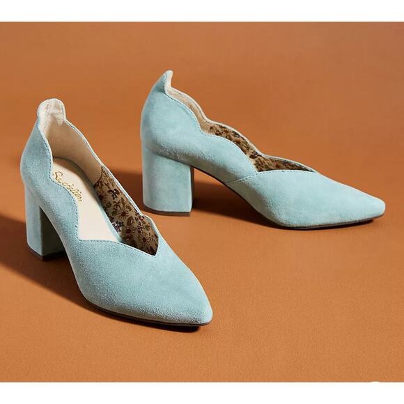 Anthropologie Seychelles  blue suede heels - Picture 1 of 7